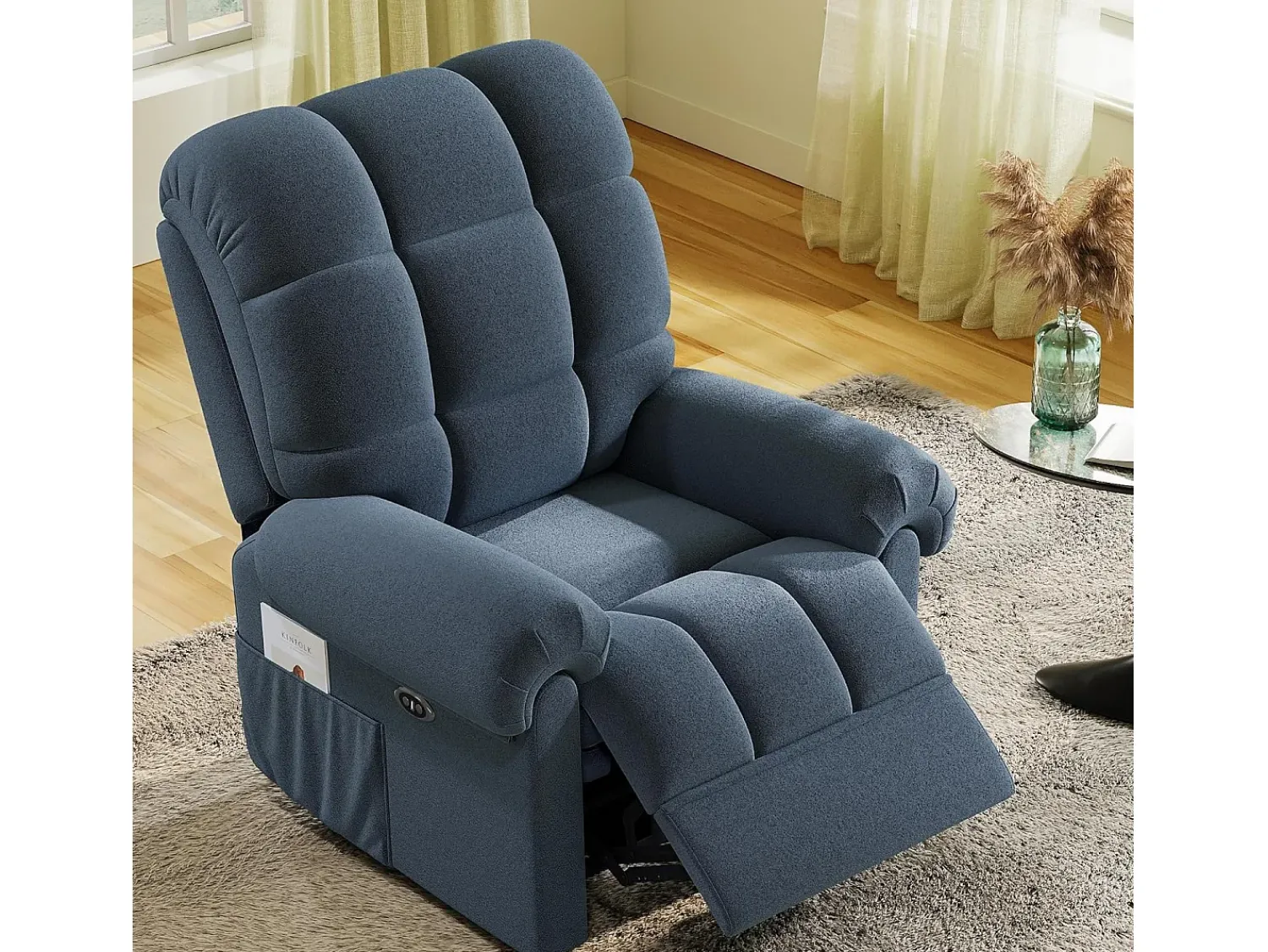 Poltrona|DripeX Poltrona de relaxamento elétrico com apoio de pé e USB, veludo de pelúcia, cadeira de lazer ajustável, anti-estática, 96x97x104cm, Azul