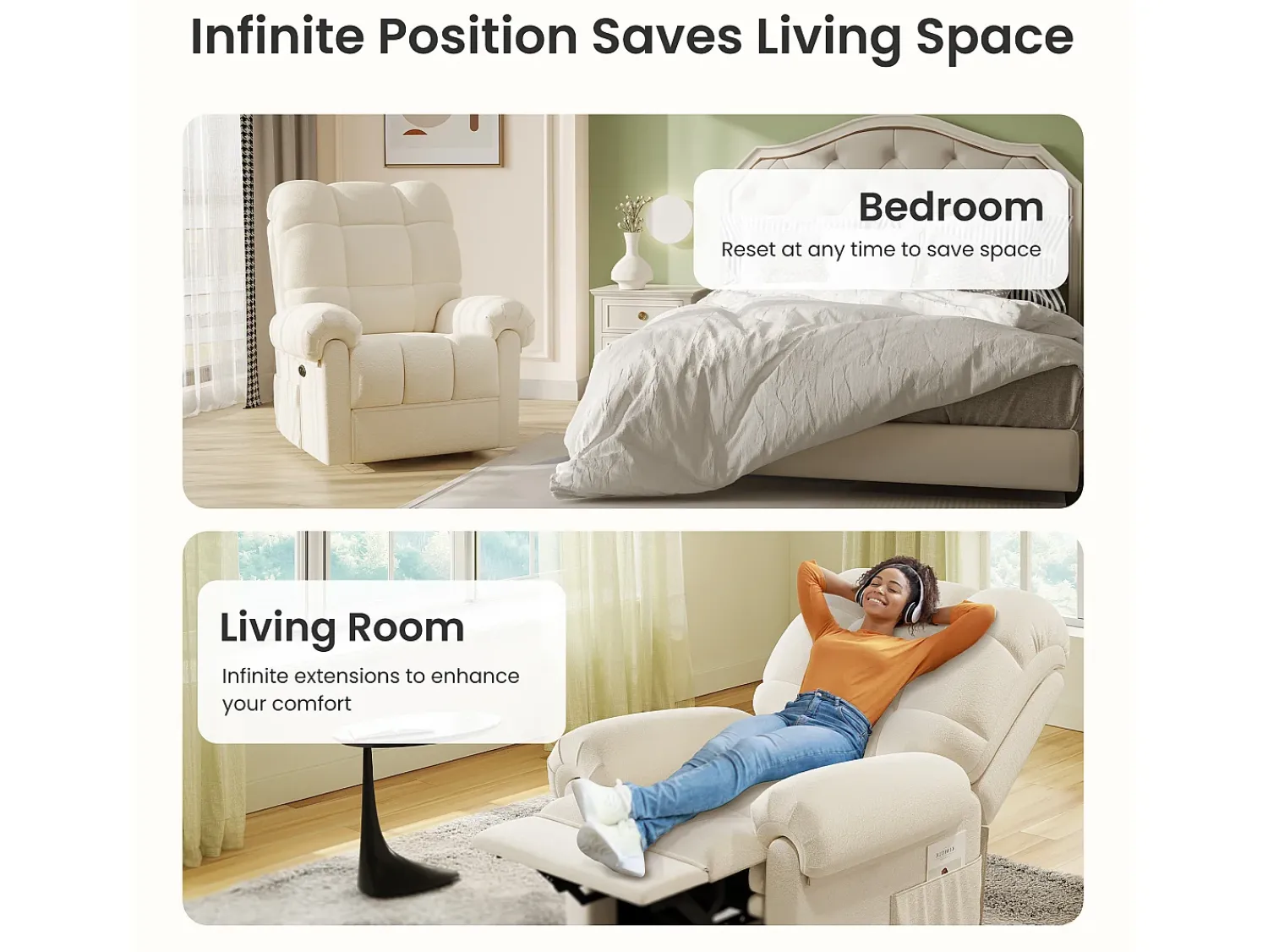 Poltrona*DripeX Poltrona de relaxamento elétrico com apoio de pé e USB, veludo de pelúcia, cadeira de lazer ajustável, anti-estática, 96x97x104cm, Bege