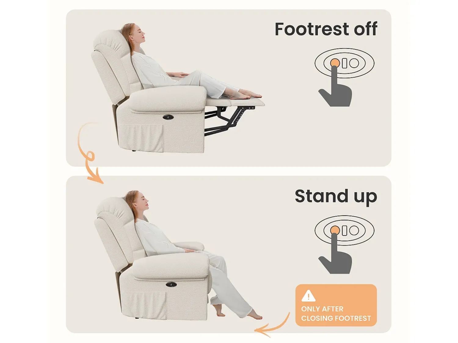 Poltrona*DripeX Poltrona de relaxamento elétrico com apoio de pé e USB, veludo de pelúcia, cadeira de lazer ajustável, anti-estática, 96x97x104cm, Bege