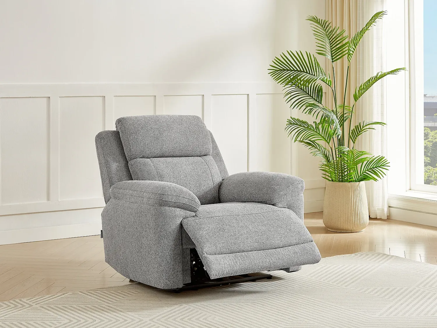 Poltrona|Vente-unique Poltrona de relaxamento elétrica em tecido matizado cinza claro KELUNO Cinzento