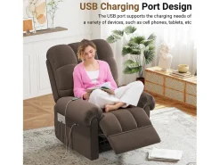 Poltrona*DripeX Poltrona de relaxamento elétrico com apoio de pé e USB, veludo de pelúcia, cadeira de lazer ajustável, anti-estática, 96x97x104cm, Brown Castanho