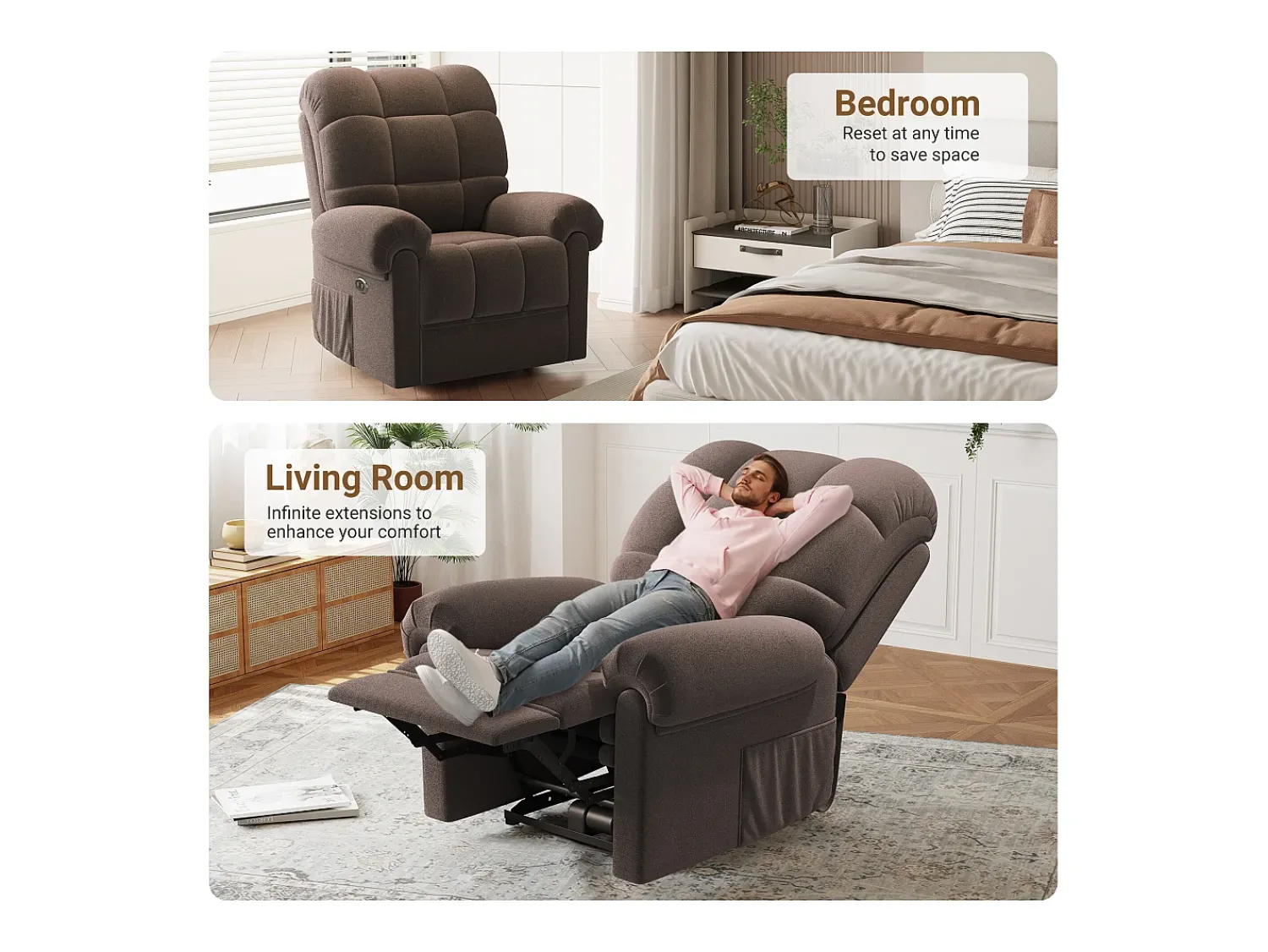 Poltrona*DripeX Poltrona de relaxamento elétrico com apoio de pé e USB, veludo de pelúcia, cadeira de lazer ajustável, anti-estática, 96x97x104cm, Brown Castanho