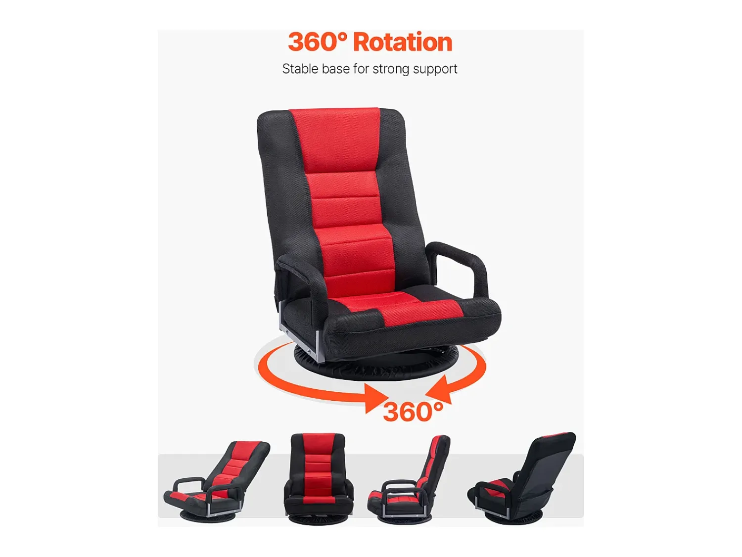 Poltrona| Poltrona de Solo SucceBuy Cadeira Plegável com Reposabracos, Ajustável, Giratória a 360° Vermelho