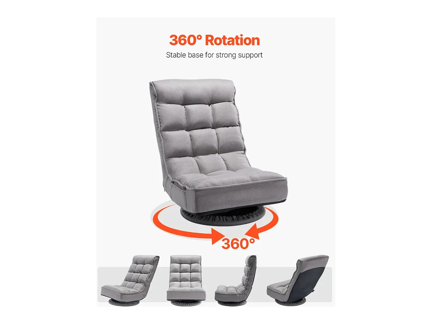 Poltrona| Poltrona de Solo SucceBuy com 4 Posições Ajustáveis e Inclinável Plegável Giratório a 360° Cinzento