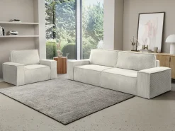 Poltrona*Vente-unique Poltrona de veludo canelado estilo design AMELIA Bege