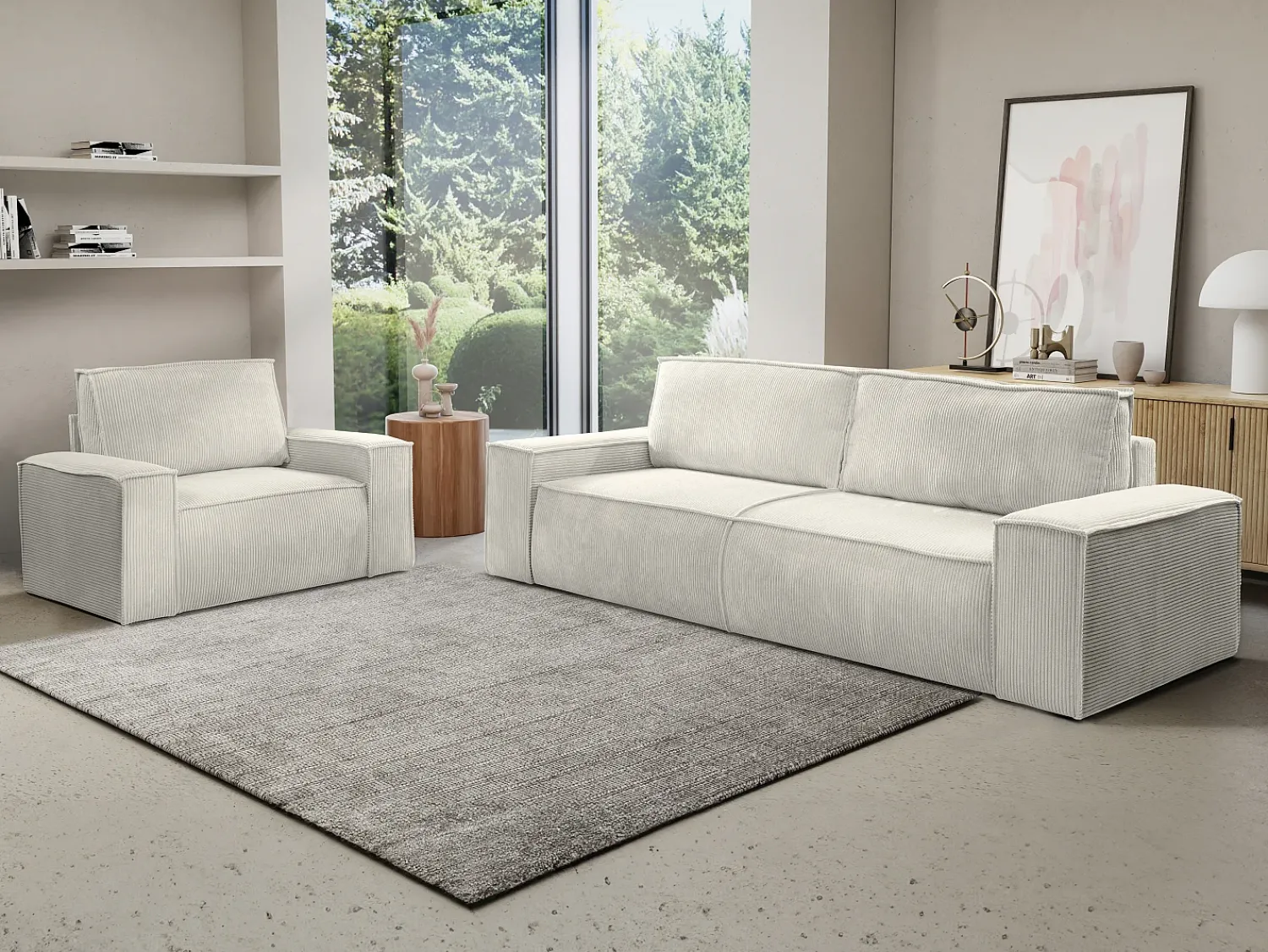 Poltrona*Vente-unique Poltrona de veludo canelado estilo design AMELIA Bege