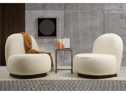 Menzzo Poltrona Elegante, Bouclet , 74 x 85 x 75 cm | Estrutura em madeira de faia e aglomerado, 100% poliéster, pernas em nogueira | Perfeita para dec^ Poltrona
