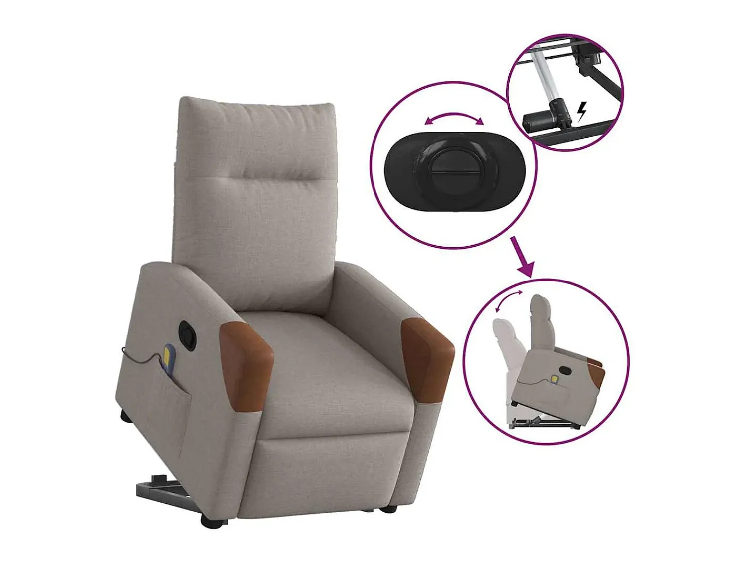 New Poltrona elevatória de massagens tecido cinzento-acastanhado SHL508192 Taupe