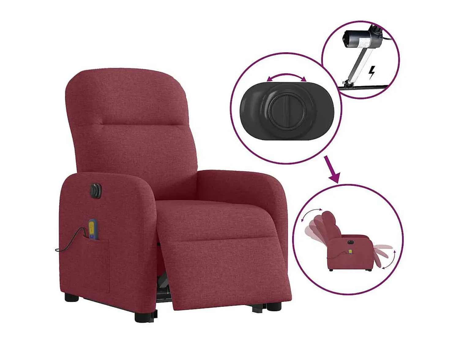 Online Poltrona elevatória de massagens elétrica tecido tinto SHL31113 Vermelho