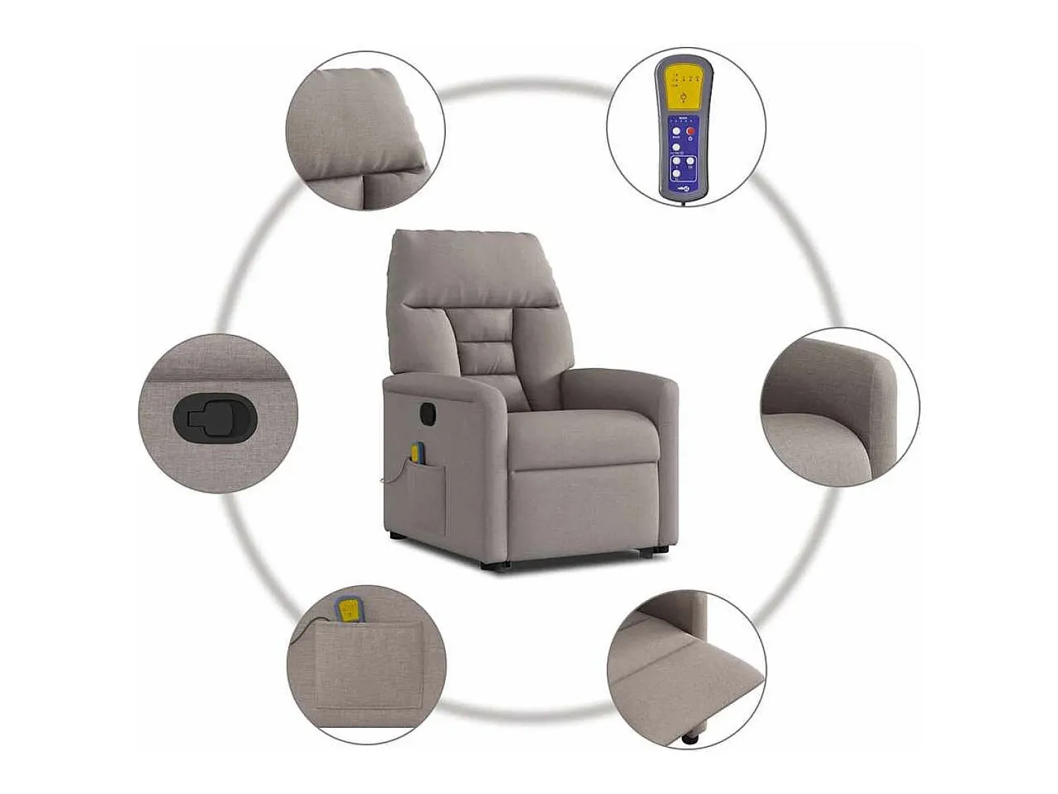 Online Poltrona elevatória de massagens tecido cinzento-acastanhado SHL783009 Taupe