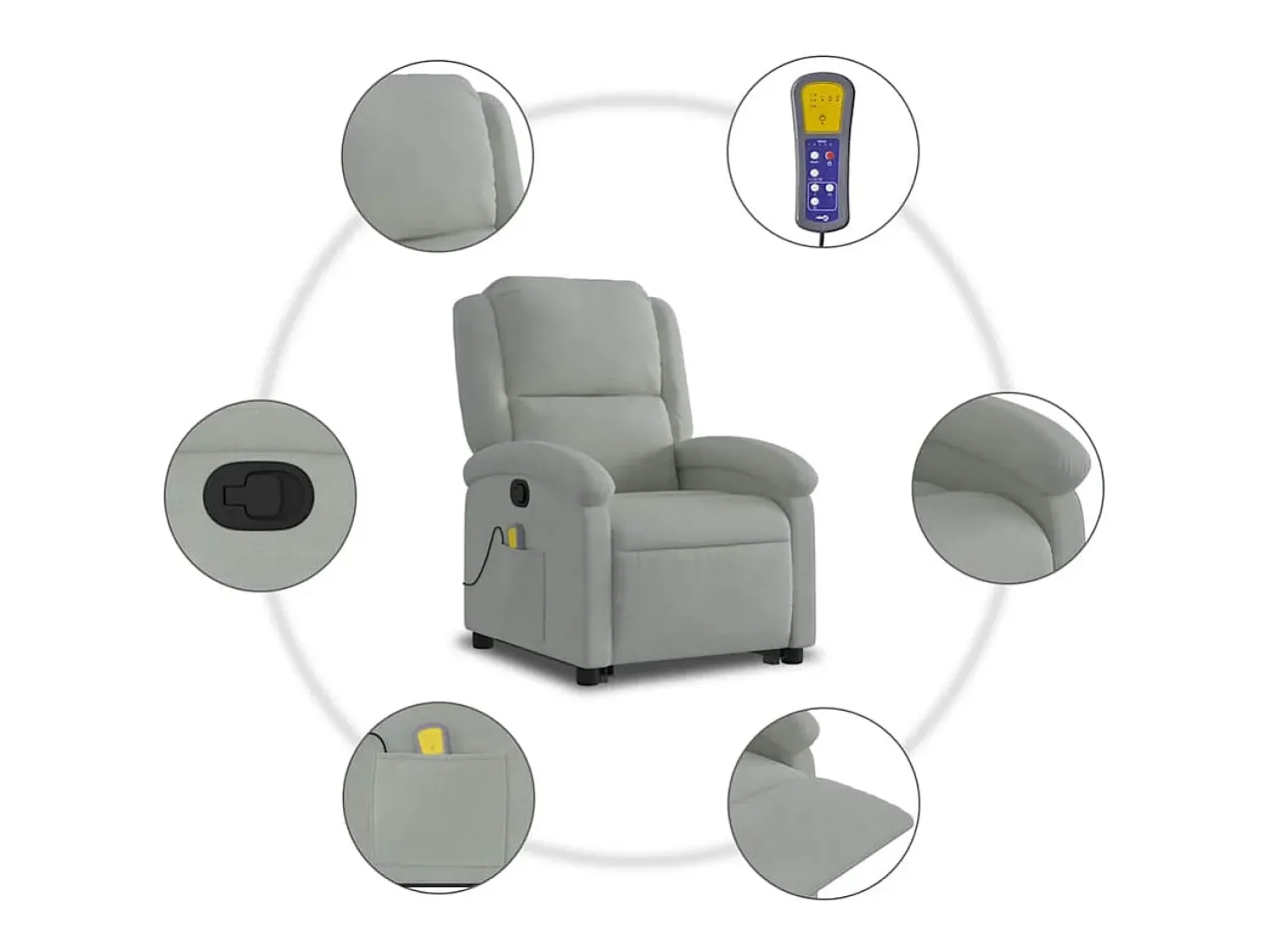 Sale Poltrona elevatória de massagens veludo cinza-claro SHL315419 Cinzento