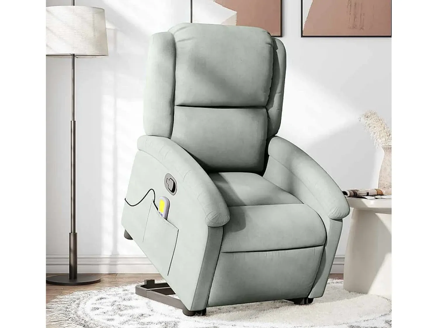Sale Poltrona elevatória de massagens veludo cinza-claro SHL315419 Cinzento