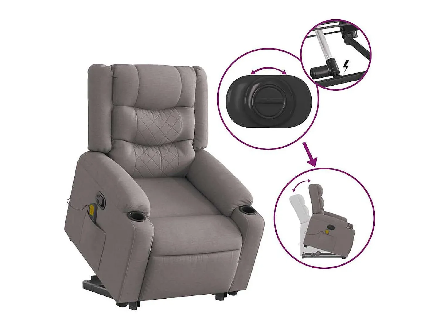 Poltrona| Poltrona elevatória de massagens tecido cinzento-acastanhado SHL189226 Taupe