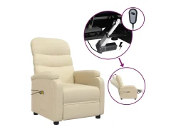 Outlet vidaxl Poltrona elevatória de massagens elétrica tecido Creme