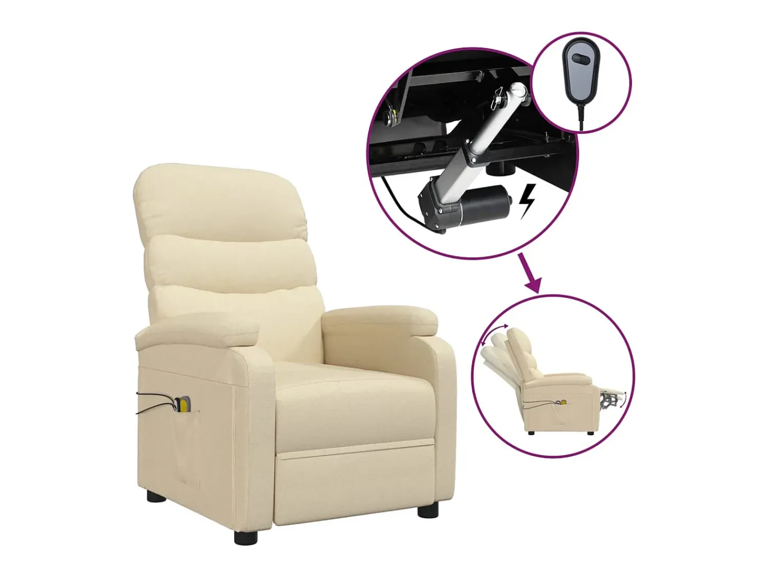 Outlet vidaxl Poltrona elevatória de massagens elétrica tecido Creme