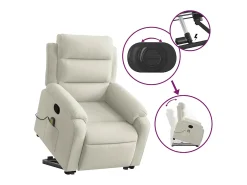 Discount vidaxl Poltrona elevatória de massagens veludo cor Creme