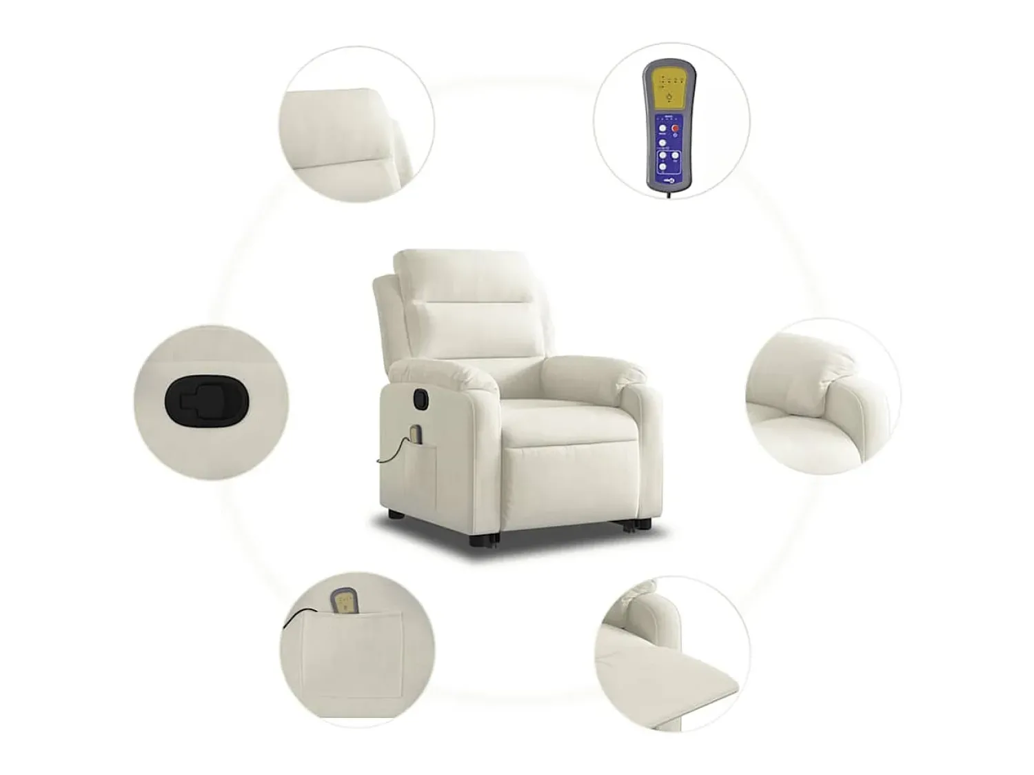 Discount vidaxl Poltrona elevatória de massagens veludo cor Creme
