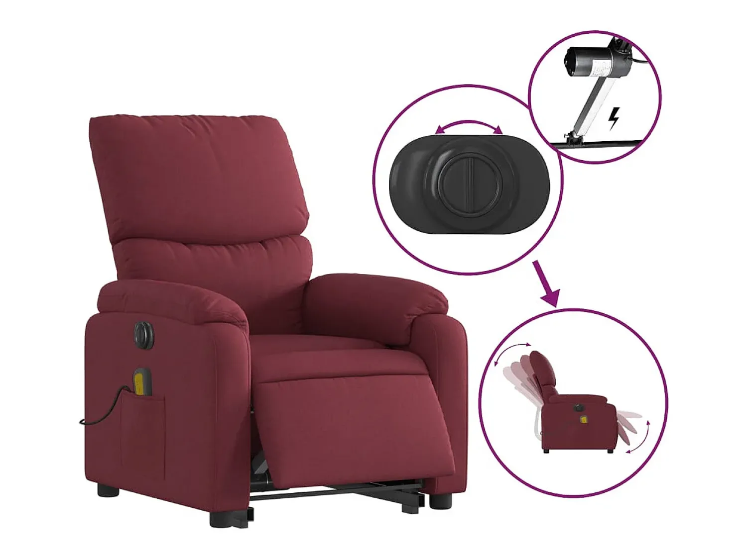 Poltrona| Poltrona elevatória de massagens elétrica tecido tinto SHL352321 Vermelho