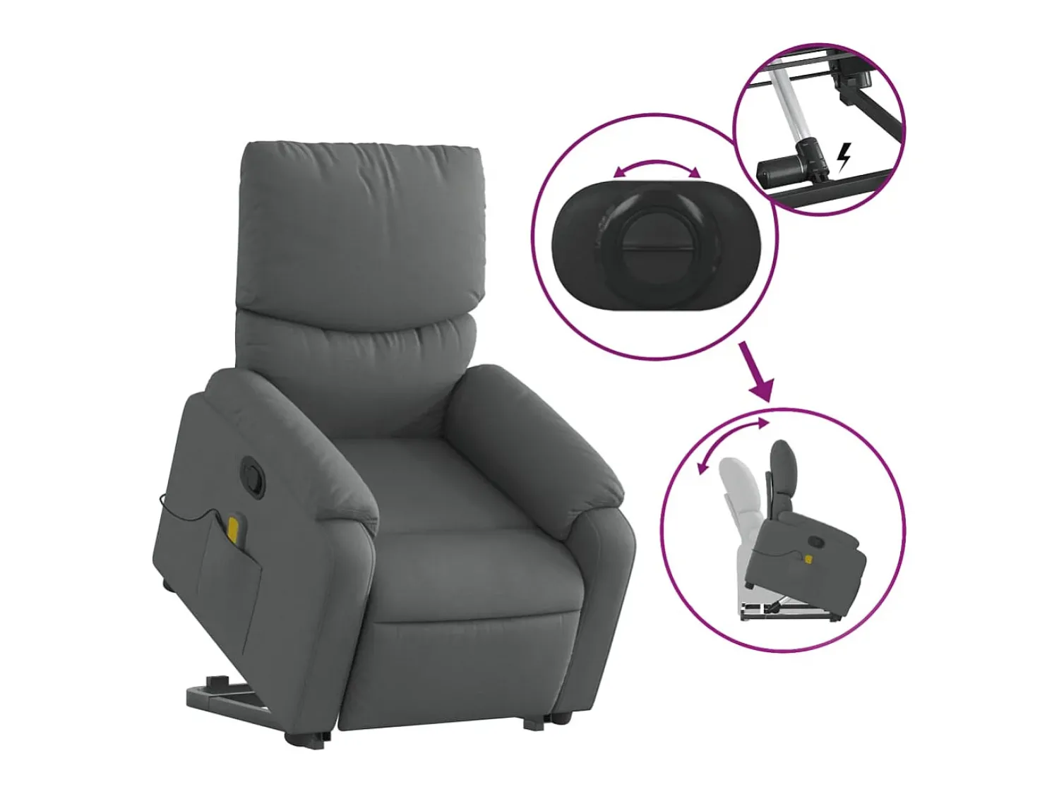 Discount Poltrona elevatória de massagens tecido cinzento-escuro SHL624456 Cinza antracite