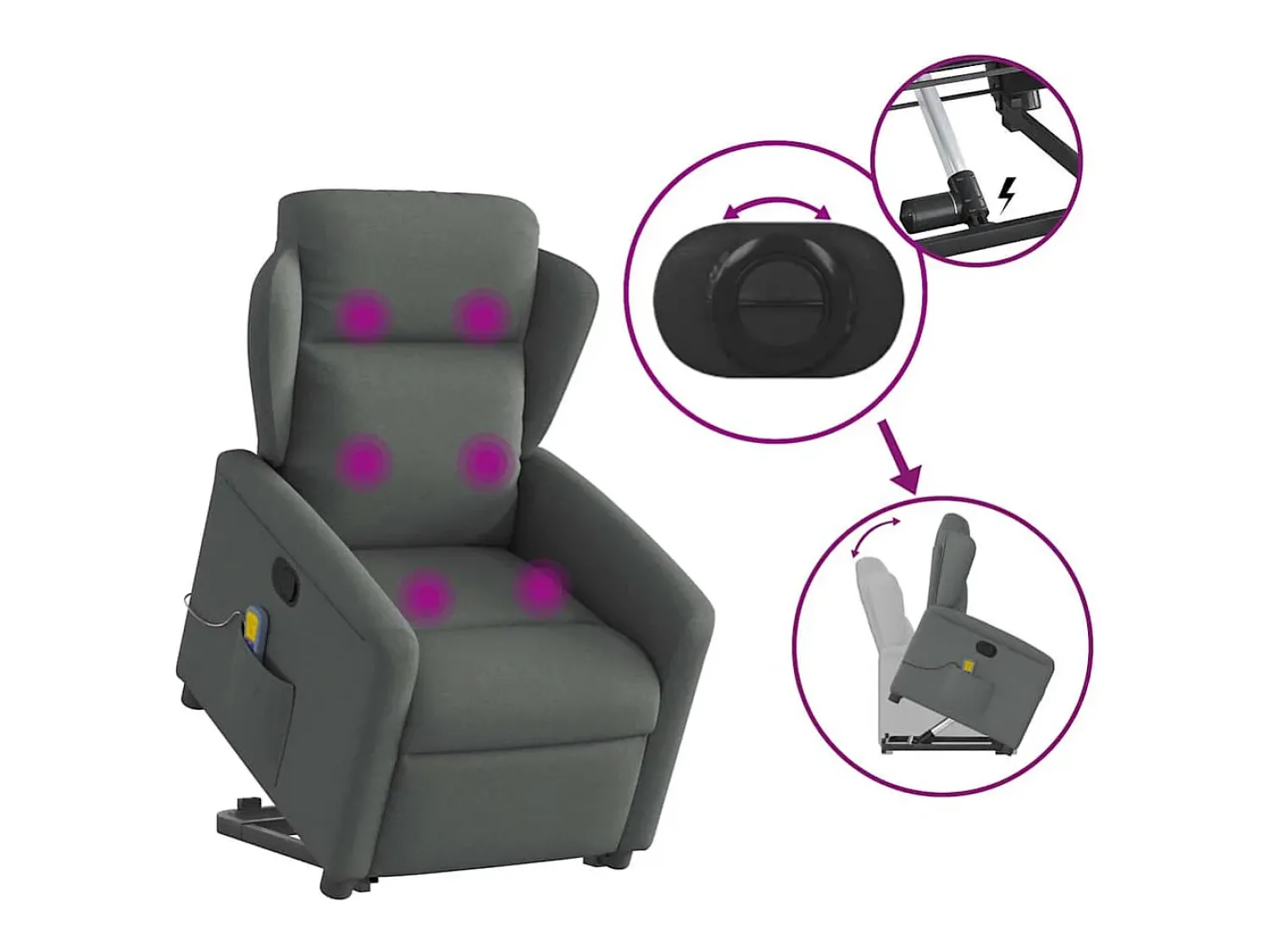 New Poltrona elevatória de massagens tecido cinzento-escuro SHL403692 Cinza antracite