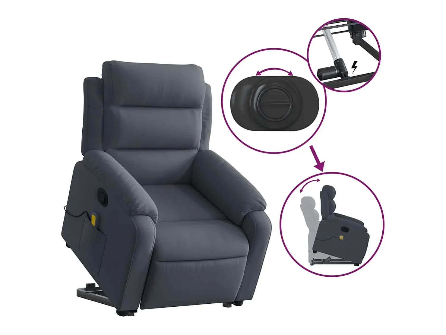 New Poltrona elevatória de massagens veludo cinza-escuro SHL748034 Cinza antracite