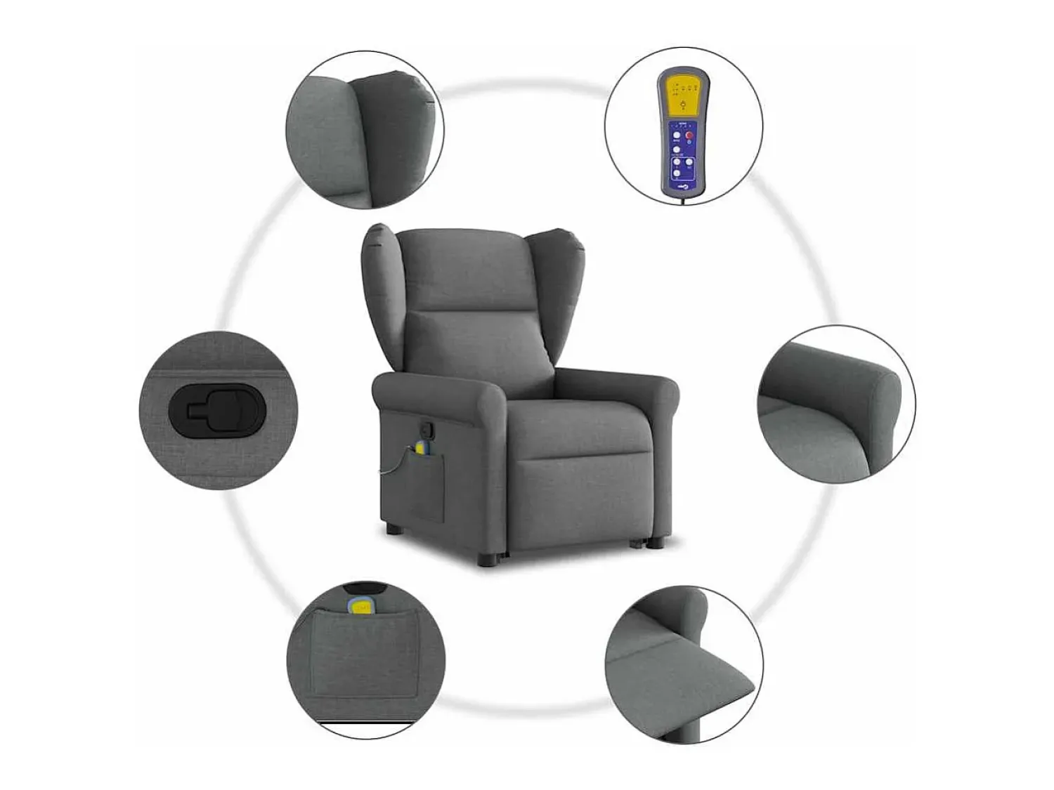 Poltrona| Poltrona elevatória de massagens tecido cinzento-escuro SHL389845 Cinza antracite