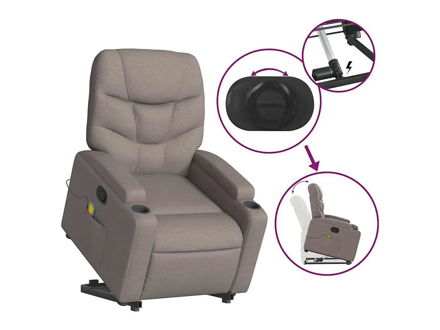 Poltrona| Poltrona elevatória de massagens tecido cinzento-acastanhado SHL11419 Taupe