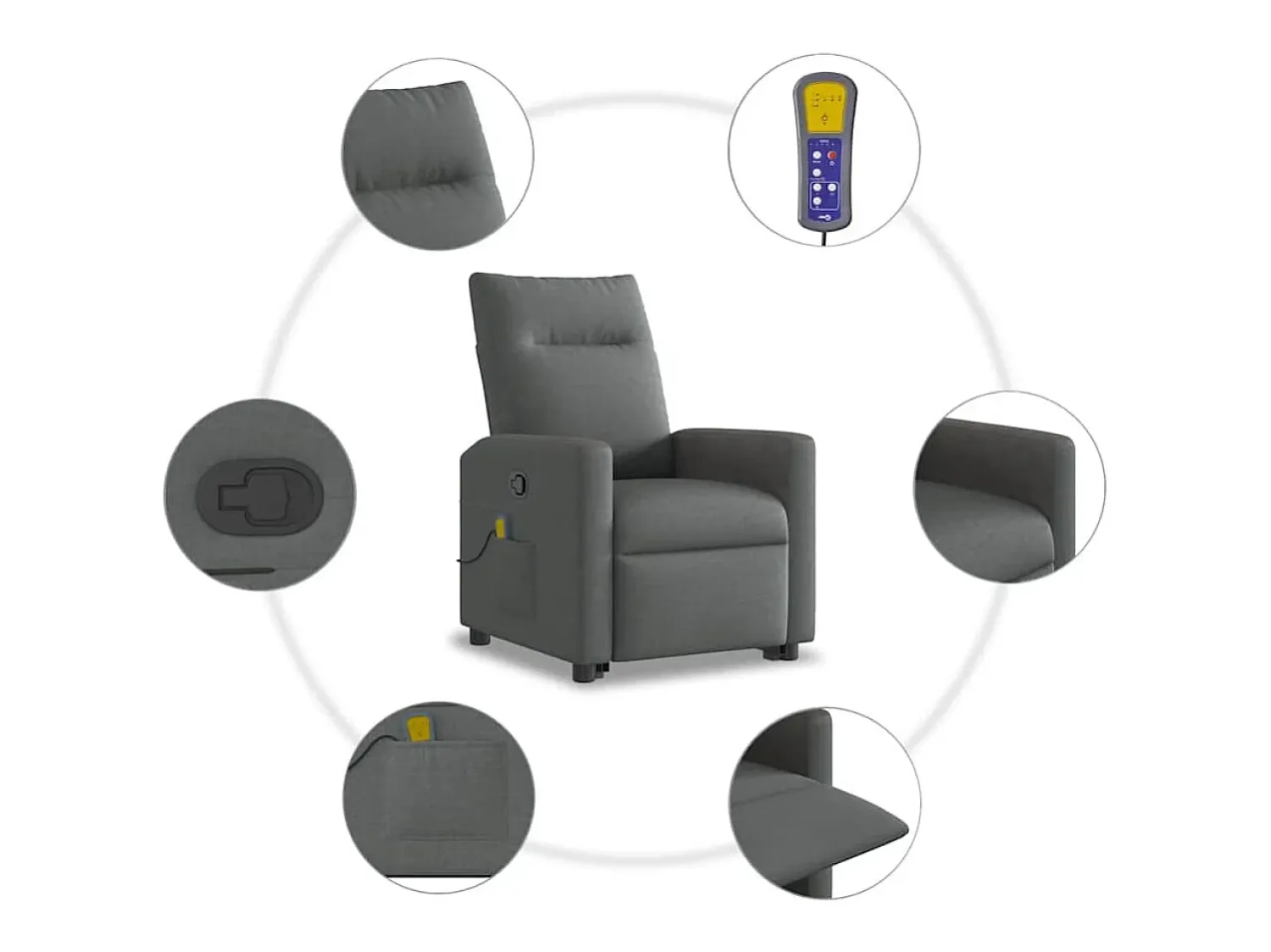 Poltrona| Poltrona elevatória de massagens tecido cinzento-escuro SHL107547 Cinza antracite