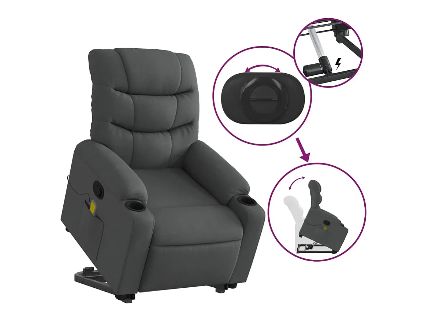 Poltrona elevatória de massagens tecido cinzento-escuro SHL429806^ Poltrona