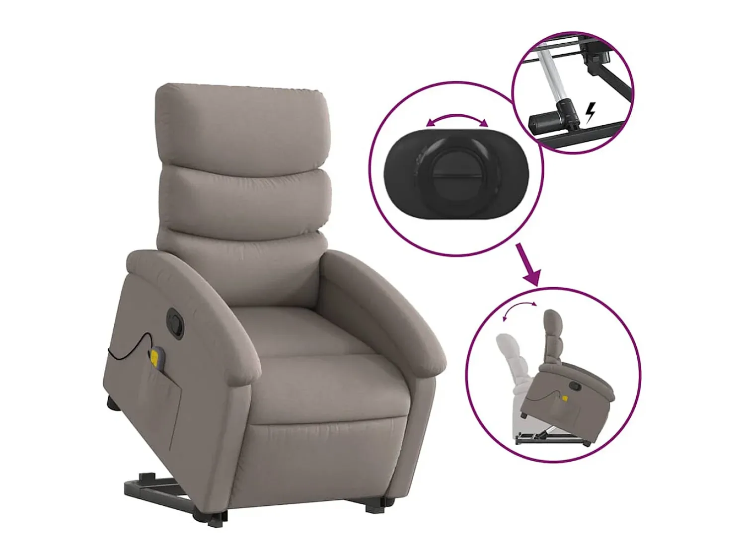 New Poltrona elevatória de massagens tecido cinzento-acastanhado SHL450651 Taupe