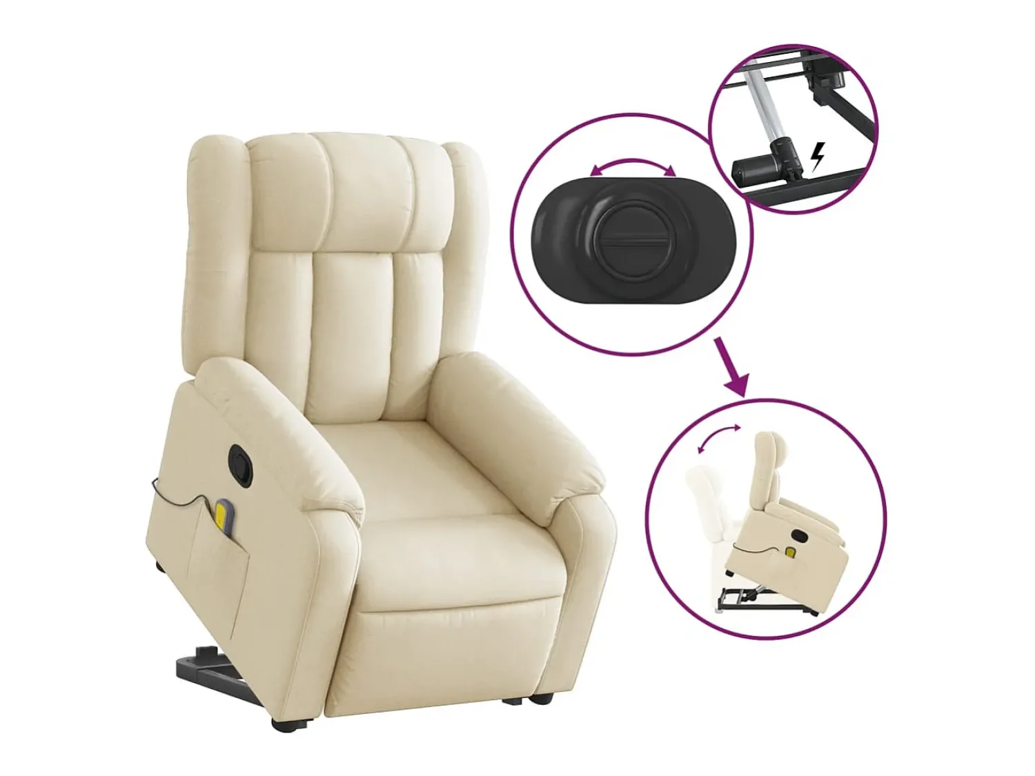 Sale Poltrona elevatória de massagens tecido cor SHL789544 Creme