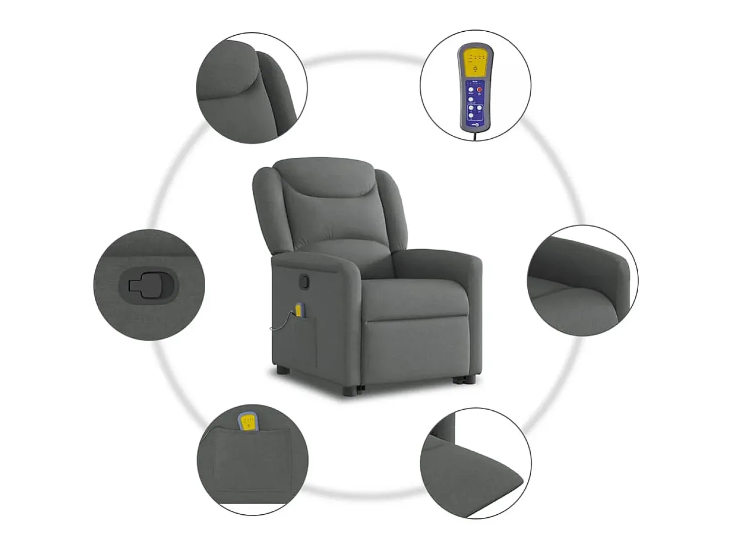 Poltrona* Poltrona elevatória de massagens tecido cinzento-escuro SHL20115 Cinza antracite