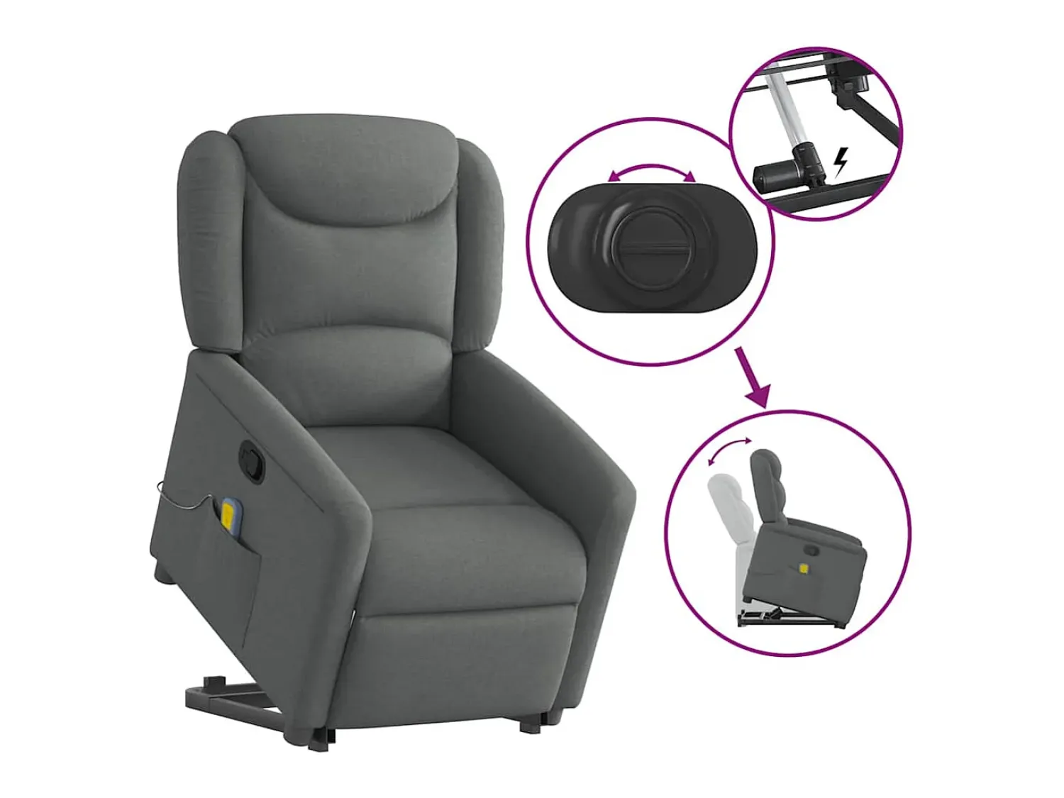 Poltrona* Poltrona elevatória de massagens tecido cinzento-escuro SHL20115 Cinza antracite