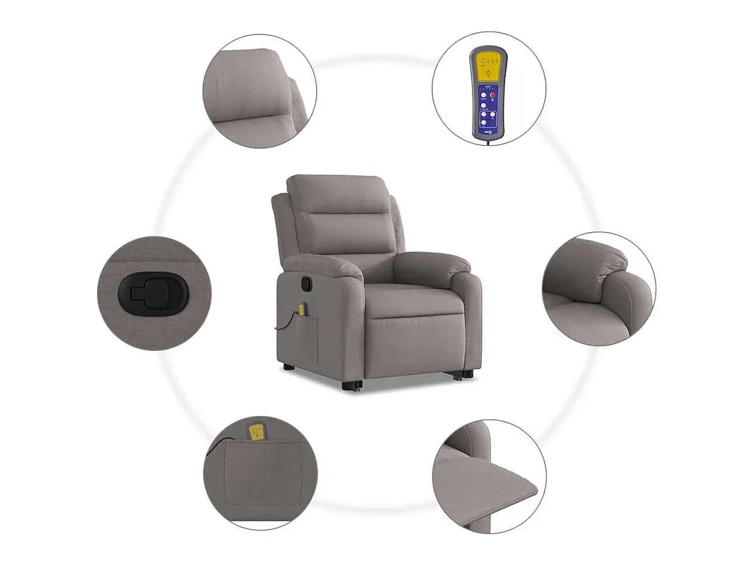 Clearance Poltrona elevatória de massagens tecido cinzento-acastanhado SHL925689 Taupe