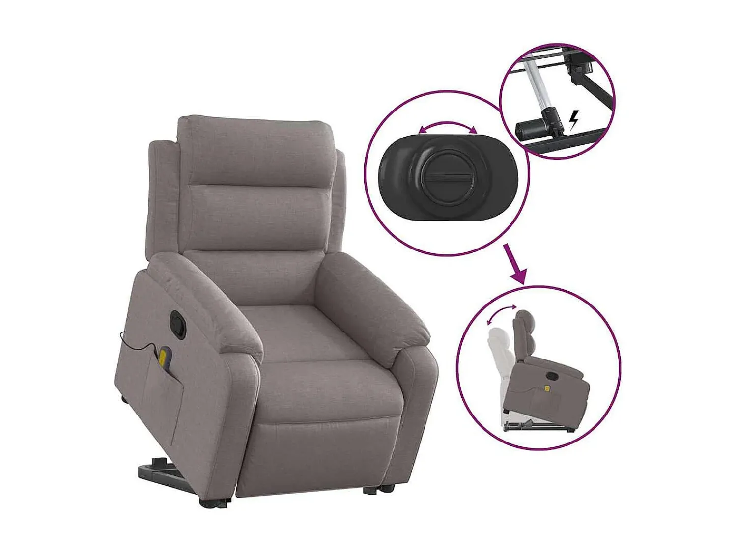 Clearance Poltrona elevatória de massagens tecido cinzento-acastanhado SHL925689 Taupe