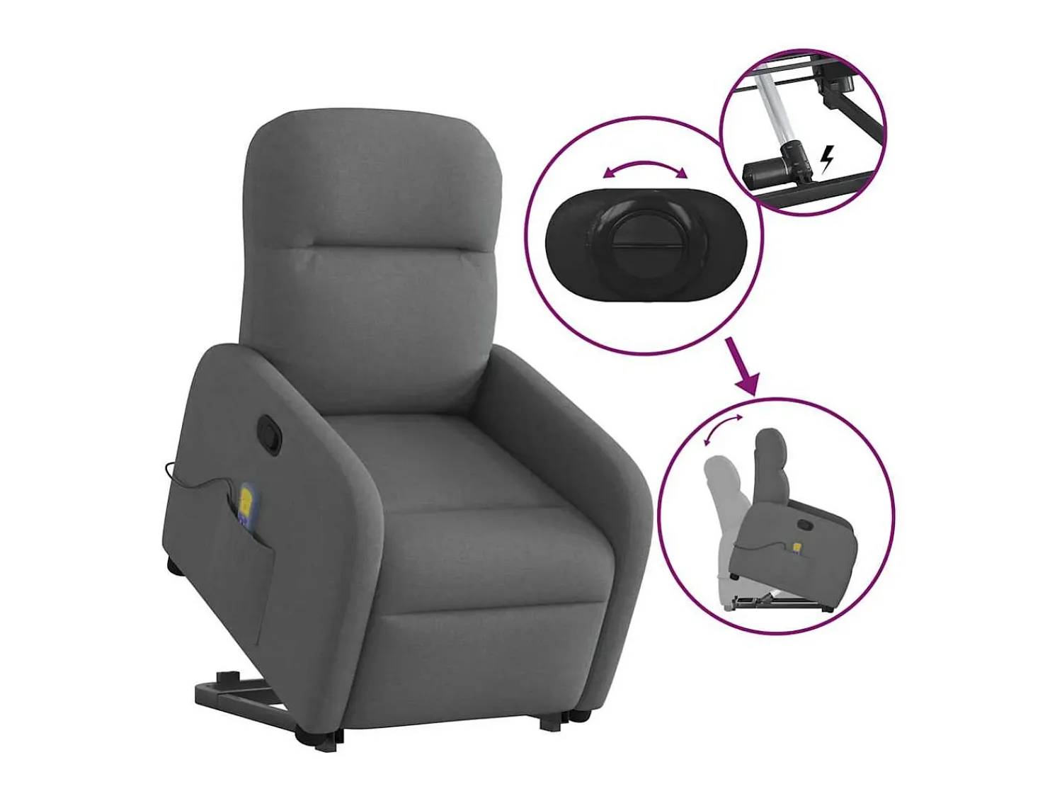 Poltrona*vidaxl Poltrona elevatória de massagens tecido -escuro Cinzento