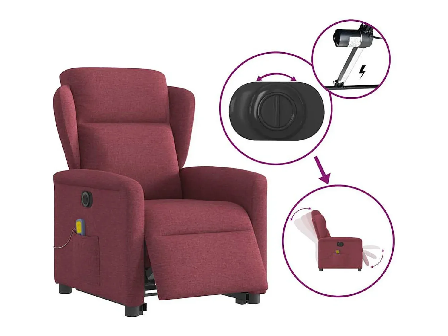 Sale Poltrona elevatória de massagens elétrica tecido tinto SHL359514 Vermelho