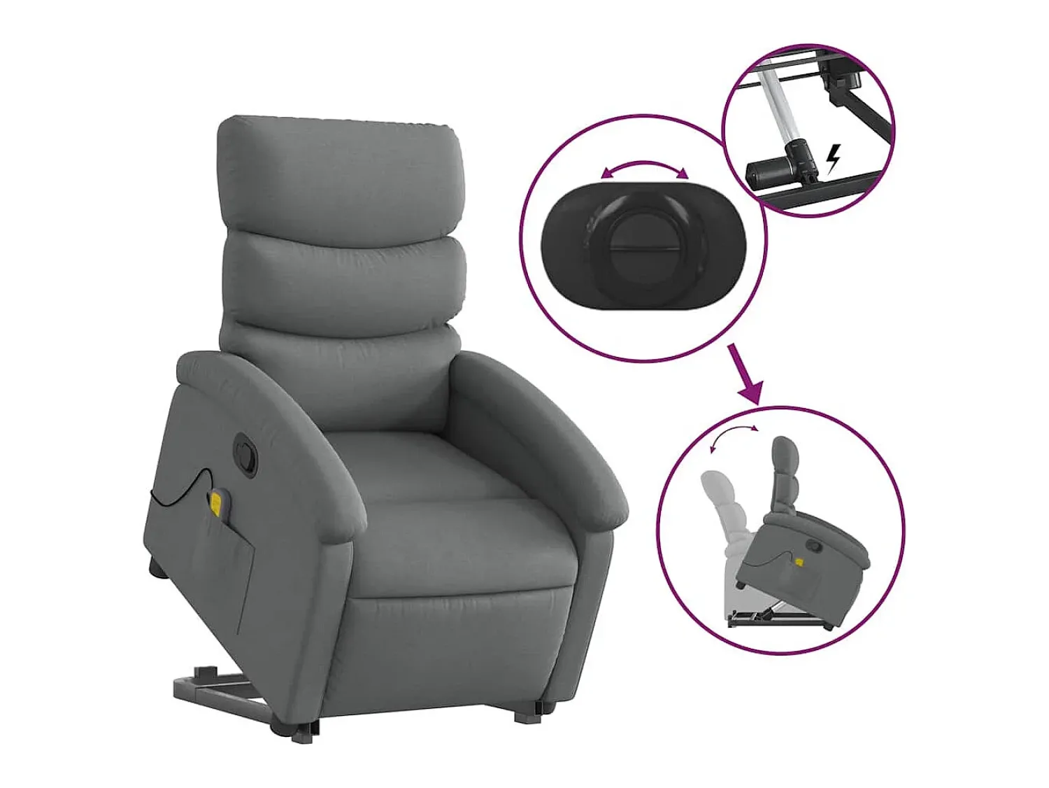 Poltrona elevatória de massagens tecido cinzento-escuro SHL281313^ Poltrona