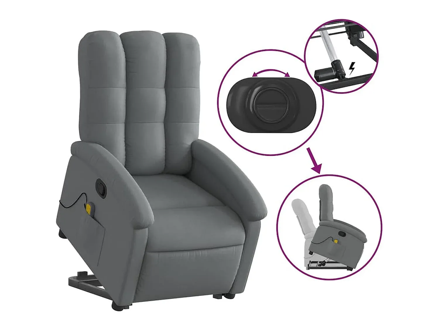Online Poltrona elevatória de massagens tecido cinzento-escuro SHL16586 Cinza antracite