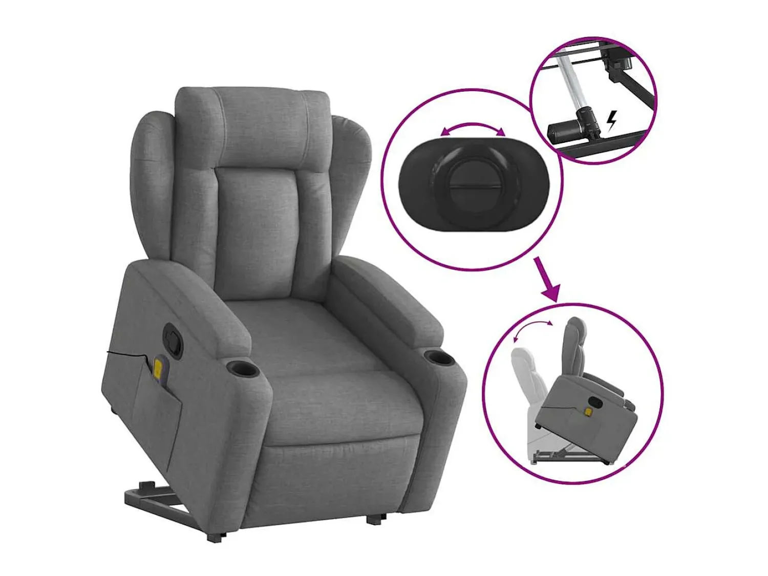 Sale Poltrona elevatória de massagens tecido cinzento-escuro SHL26090 Cinza antracite