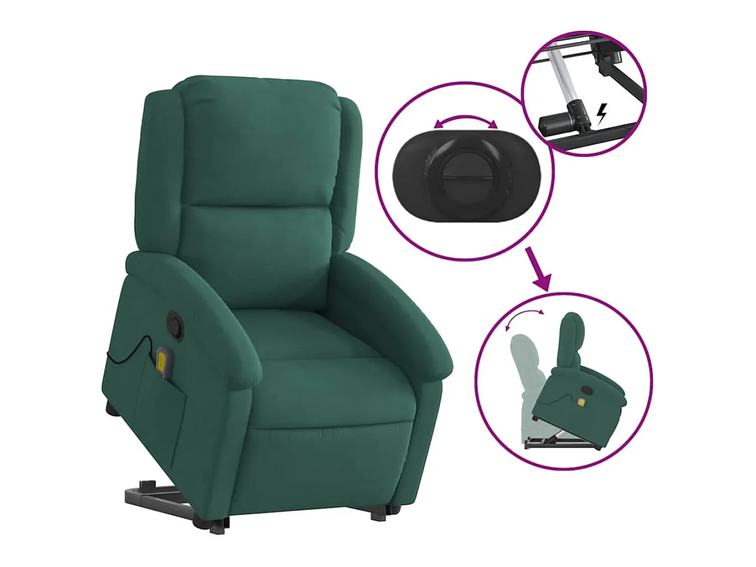 New Poltrona elevatória de massagens veludo verde-escuro SHL74202 Verde pinho