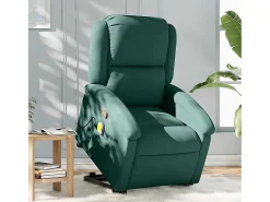 New Poltrona elevatória de massagens veludo verde-escuro SHL74202 Verde pinho