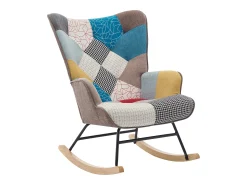 Poltrona*Vente-unique Poltrona Elmina em tecido patchwork multicolorido com pés de balanço. Multicor