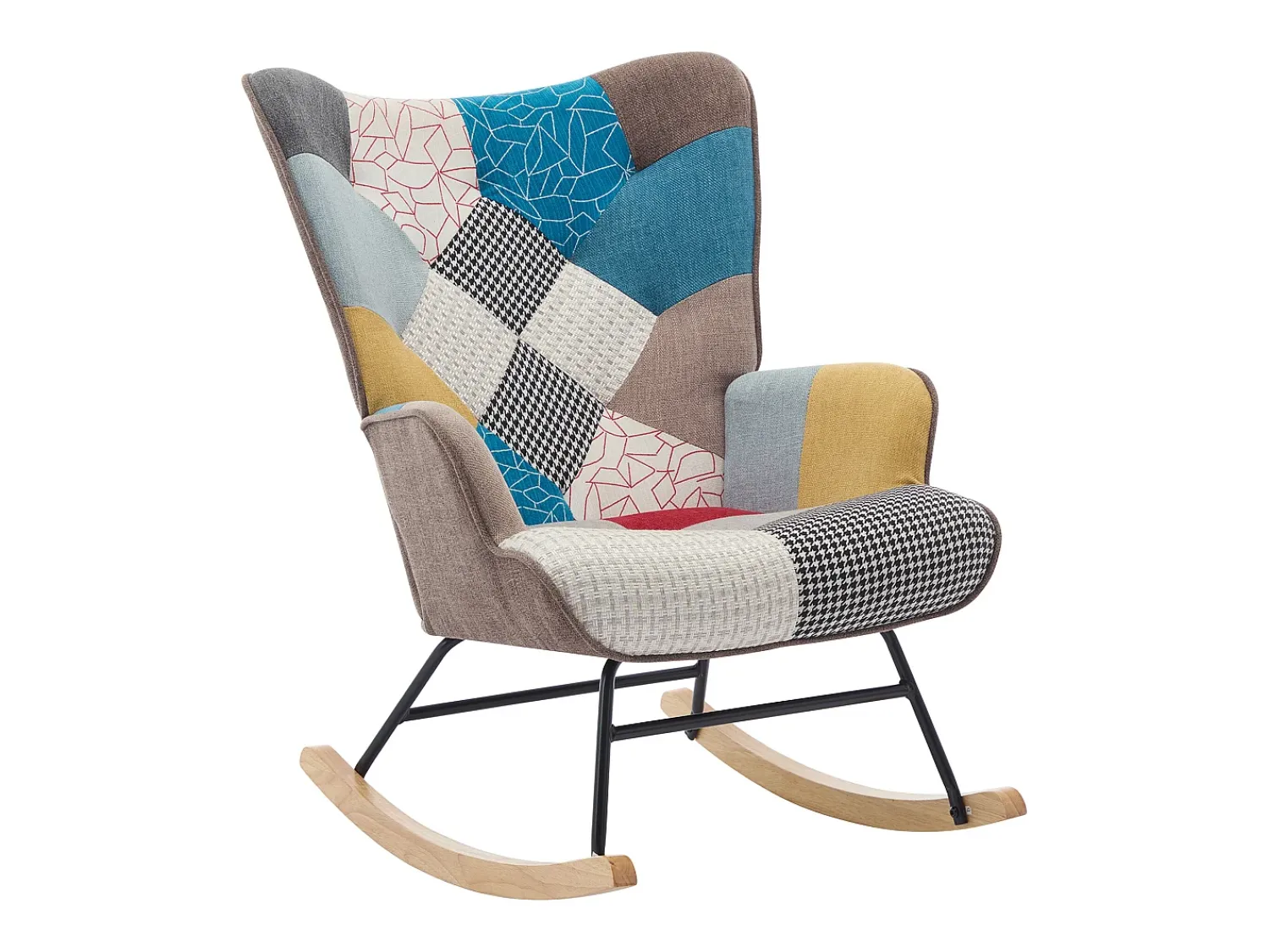 Poltrona*Vente-unique Poltrona Elmina em tecido patchwork multicolorido com pés de balanço. Multicor