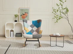 Poltrona*Vente-unique Poltrona Elmina em tecido patchwork multicolorido com pés de balanço. Multicor