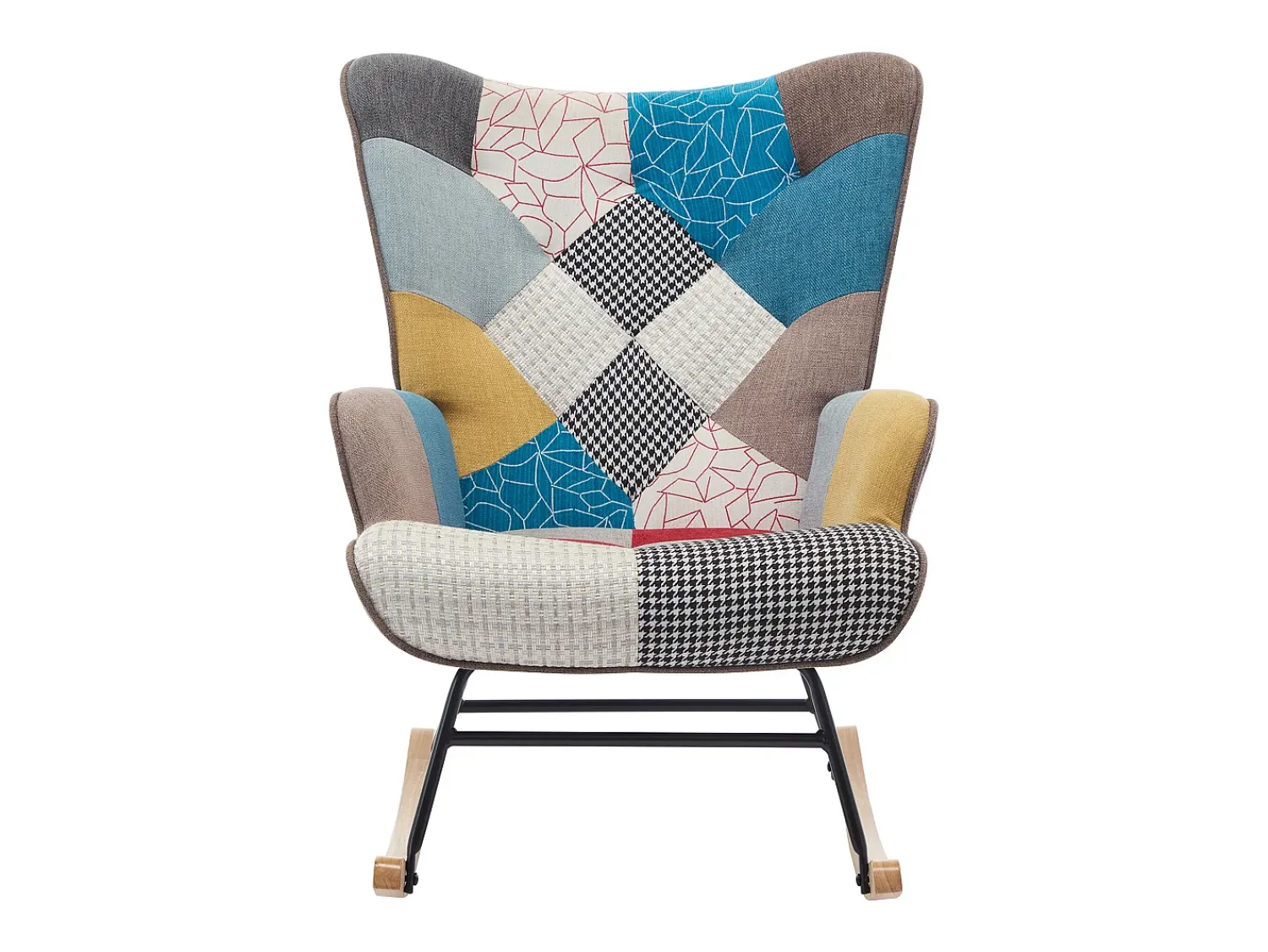 Poltrona*Vente-unique Poltrona Elmina em tecido patchwork multicolorido com pés de balanço. Multicor