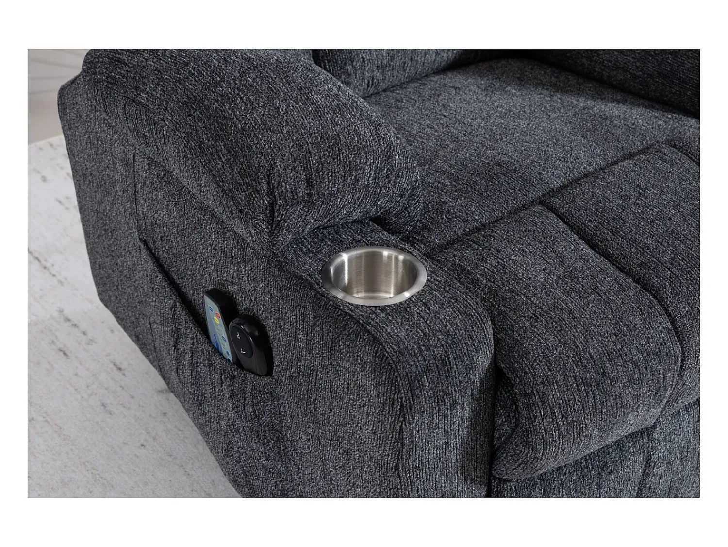 Poltrona*Hauss Spole Poltrona elétrica com massagem e aquecimento - Com apoio para os pés e 2 bolsos laterais - Tecido cinza escuro Cinzento