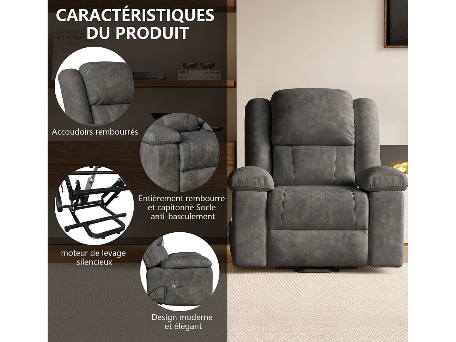 Poltrona elétrica de luxo para relaxamento e massagem, cinza^ Poltrona