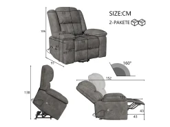 Poltrona elétrica de luxo para relaxamento e massagem, cinza^ Poltrona