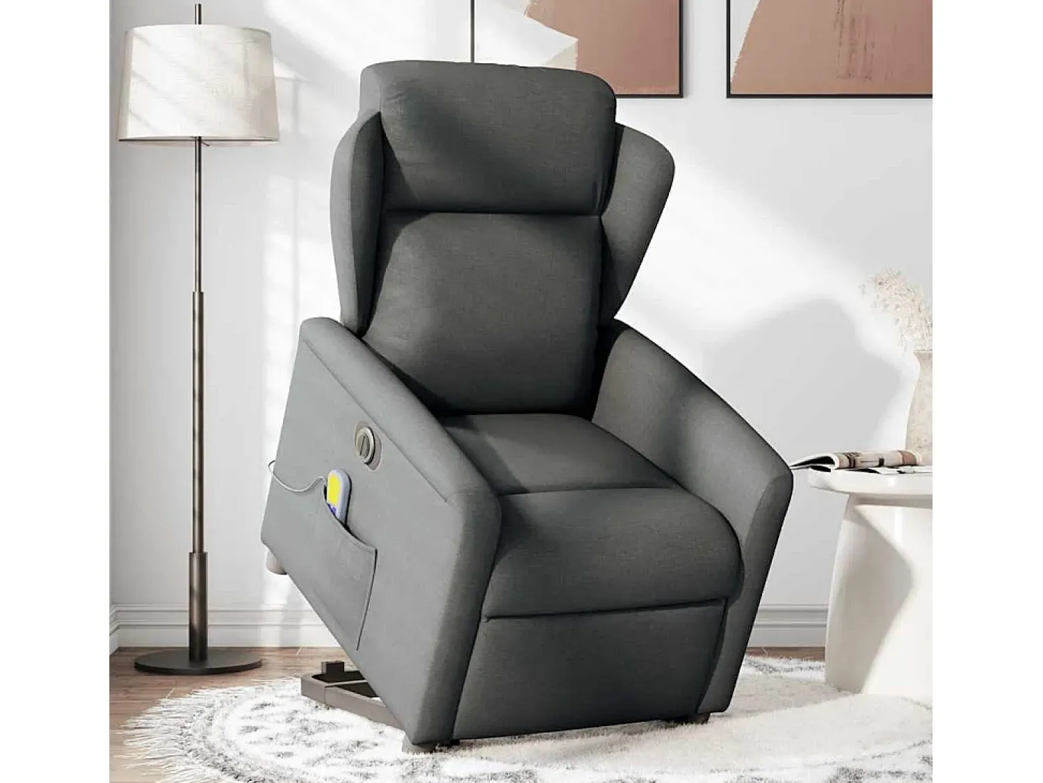 Poltrona*vidaxl Poltrona elétrica elevatória massagens tecido -escuro Cinzento